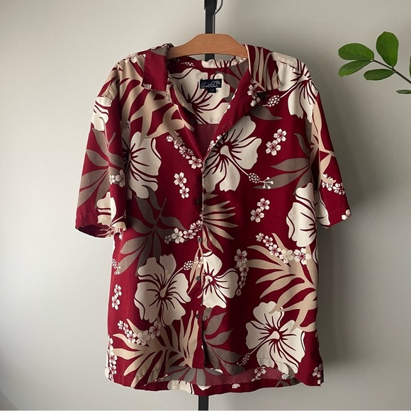 Arnold Palmer Hawaiian Tiki Carribean Beach Travel Vacation Shirt Tropical Red - Picture 1 of 8